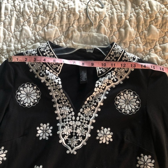 INC INTERNATIONAL CONCEPTS TUNIC TOP EMBROIDERED SIZE SMALL (S) BLACK & SILVER - Picture 7 of 13